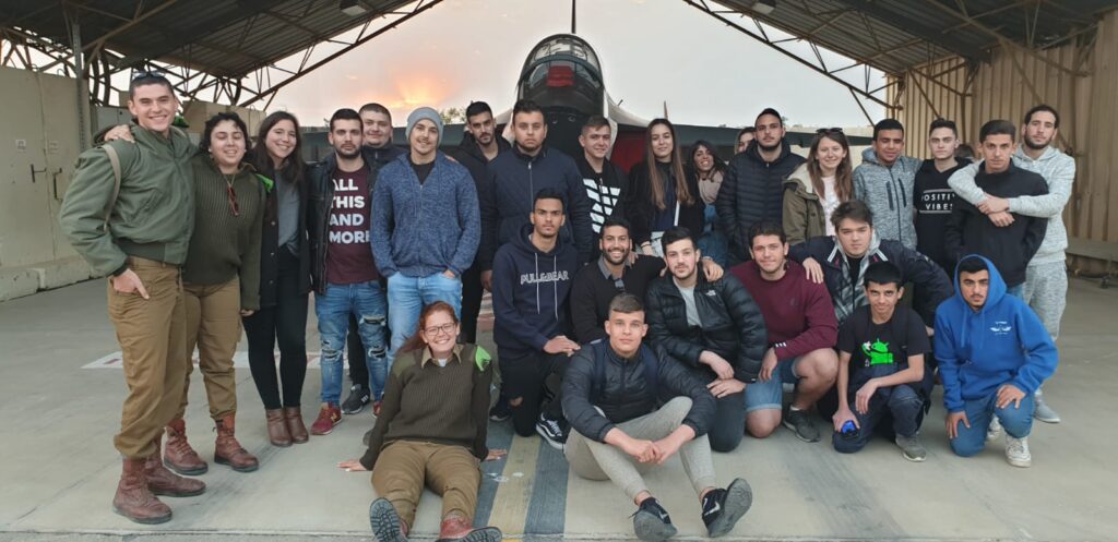 Visiting combat pilots and Flight Academy Course trainees at the Air Force Base of Hatzerim.